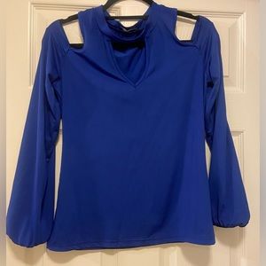 Blue cold shoulder blouse